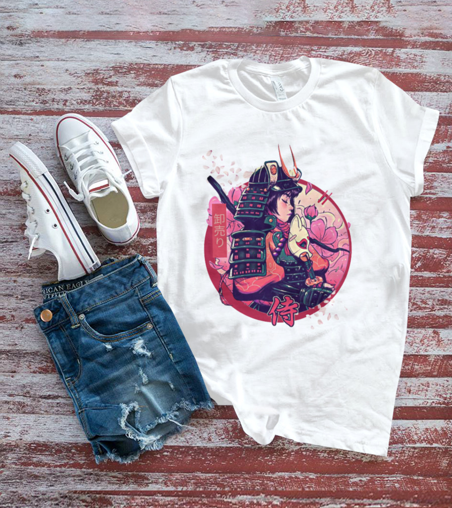 Samurai Girl Cherry Blossom Warrior Japan Kanji T-Shirt