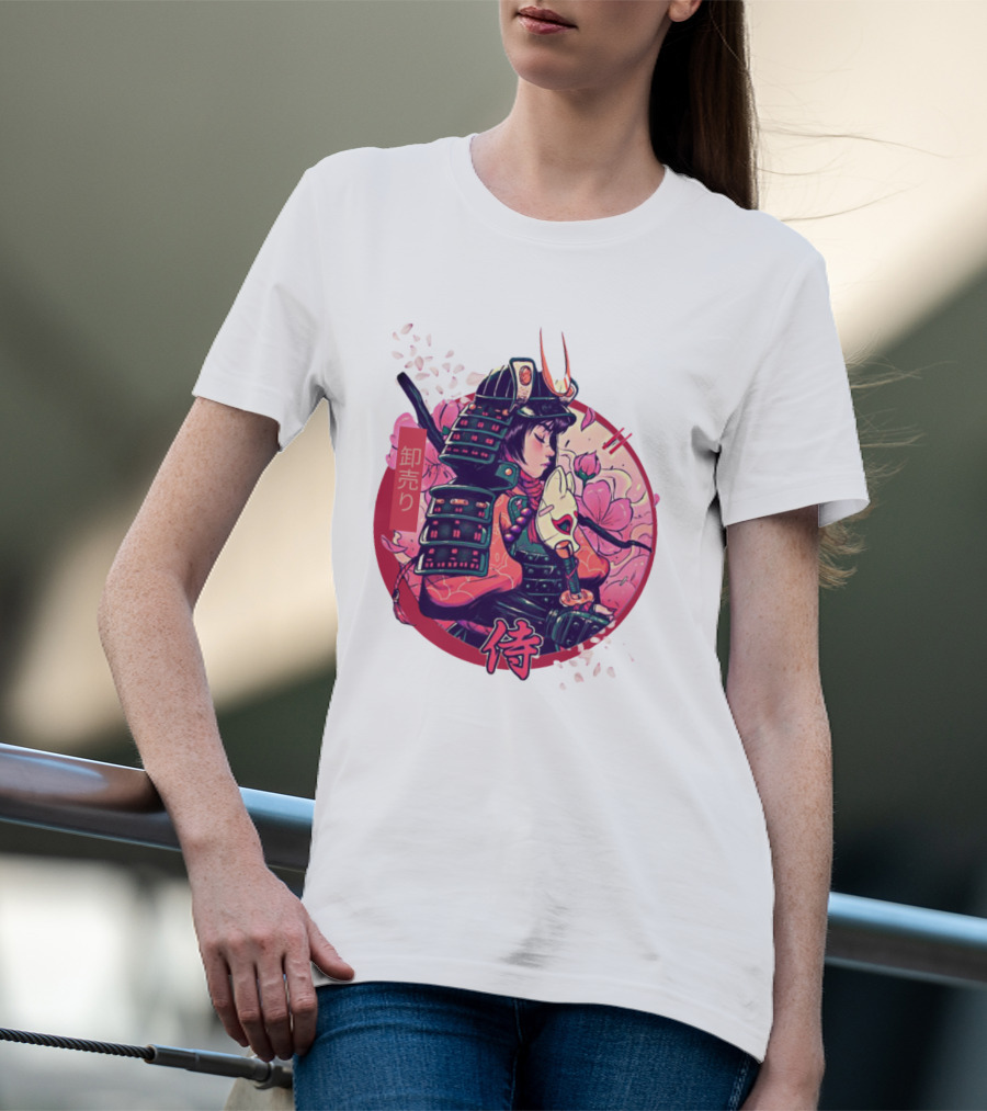 Samurai Girl Cherry Blossom Warrior Japan Kanji T-Shirt