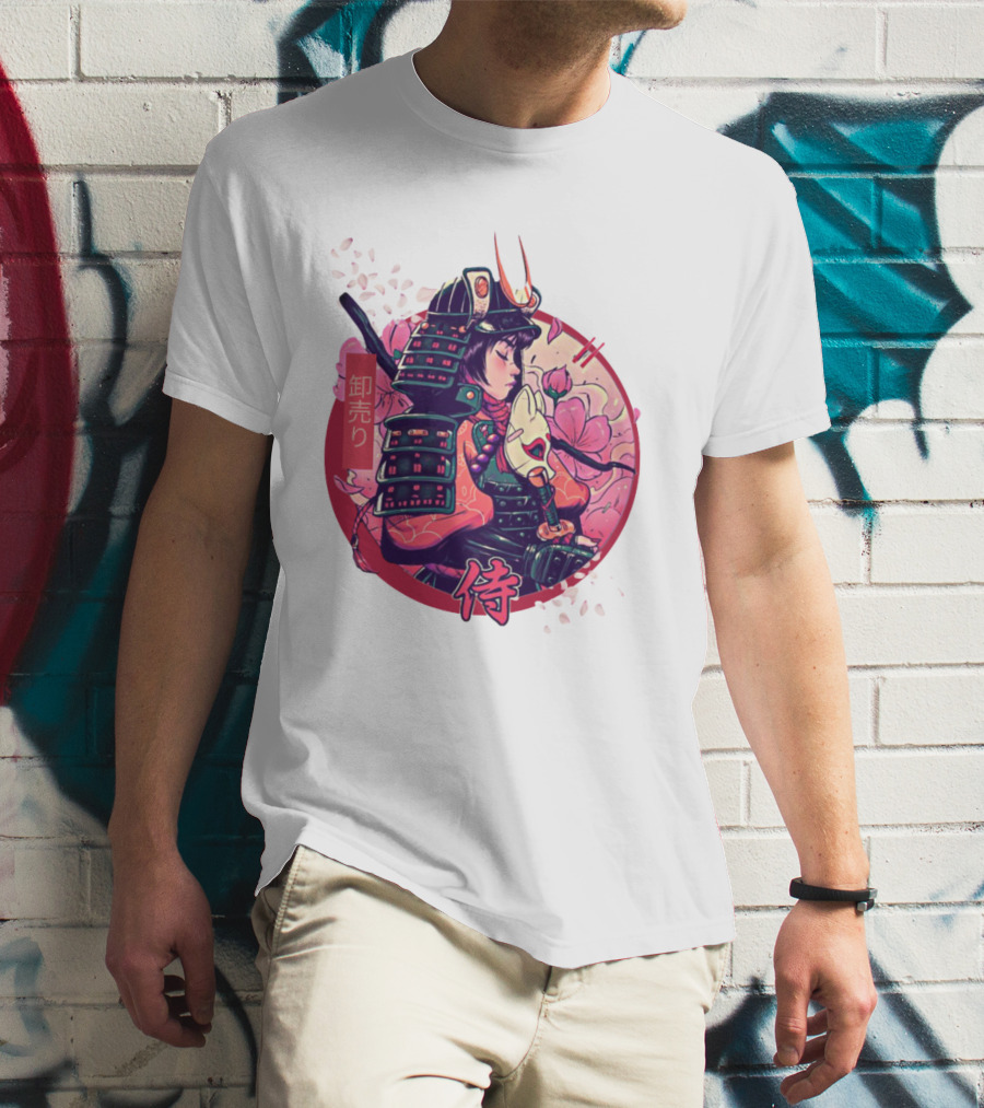 Samurai Girl Cherry Blossom Warrior Japan Kanji T-Shirt