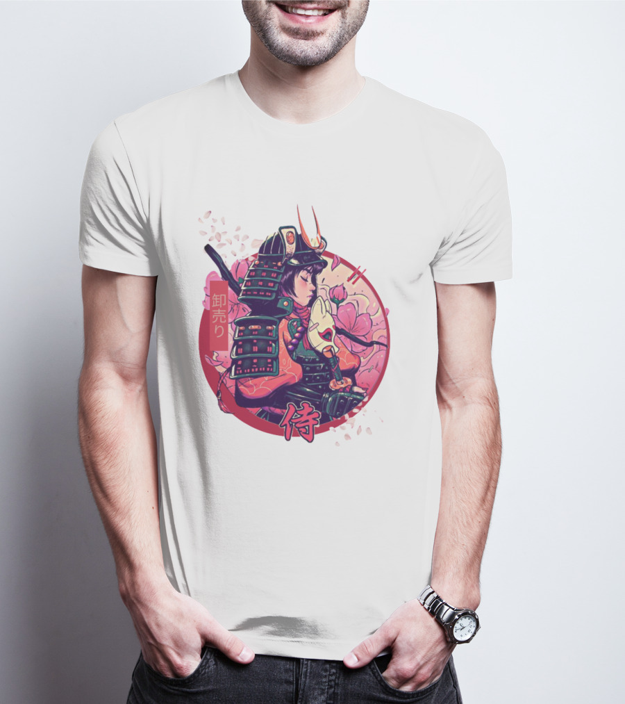 Samurai Girl Cherry Blossom Warrior Japan Kanji T-Shirt