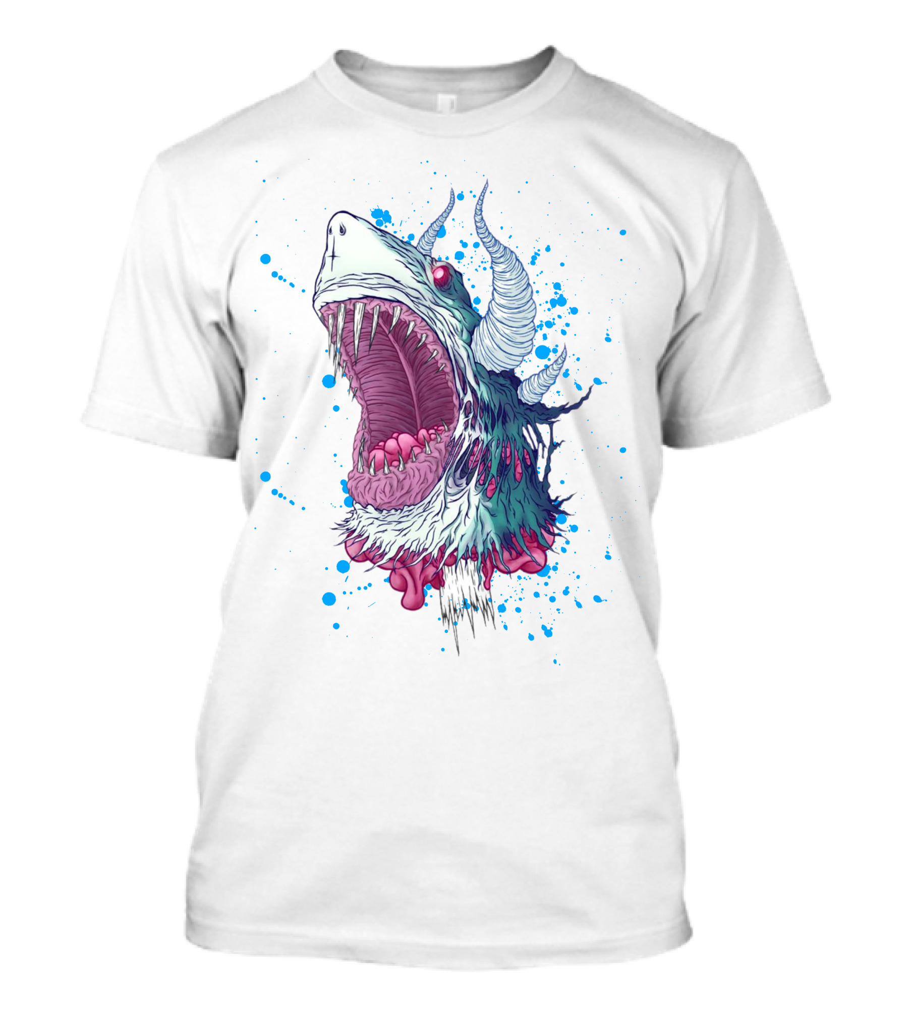 Monster Shark Scream With Horns And Splatter T-Shirt