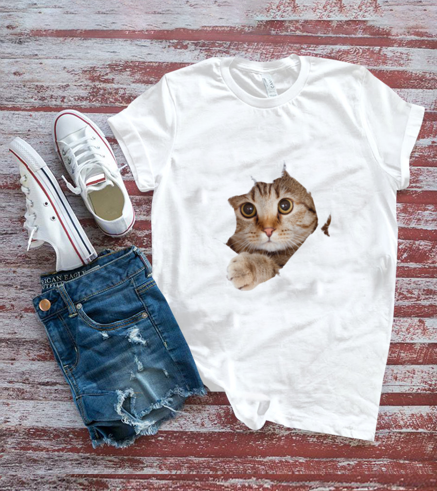Cat Cute Peek Front Pajamas For Women T-Shirt