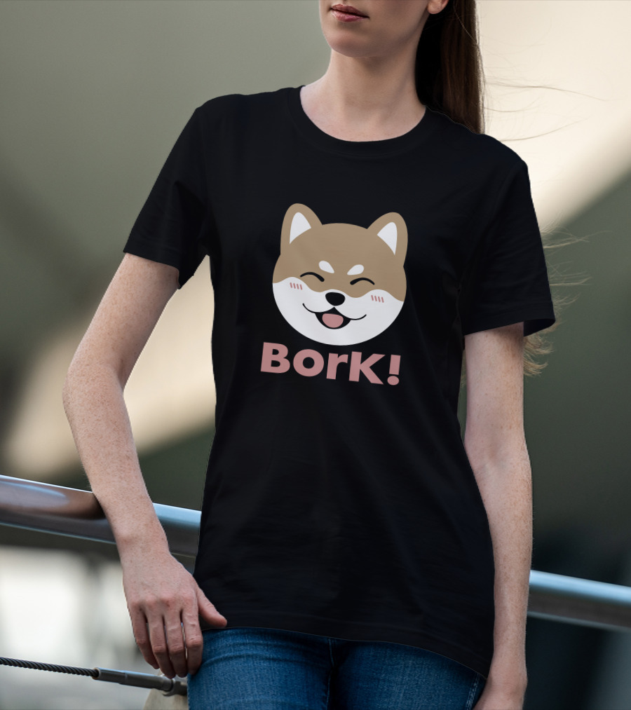 Bork Smiling Shiba Inu Dog Face T-Shirt
