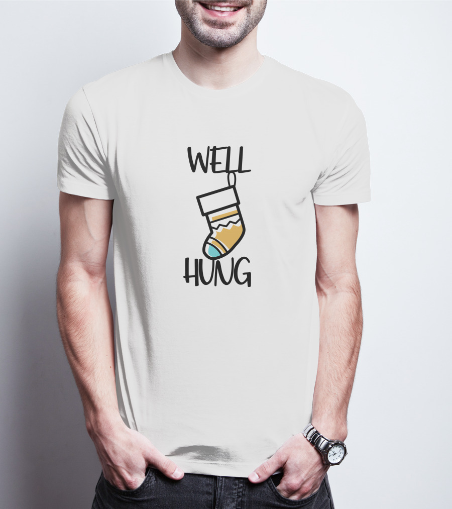 Well Hung Christmas Stocking Holiday Pun T-Shirt