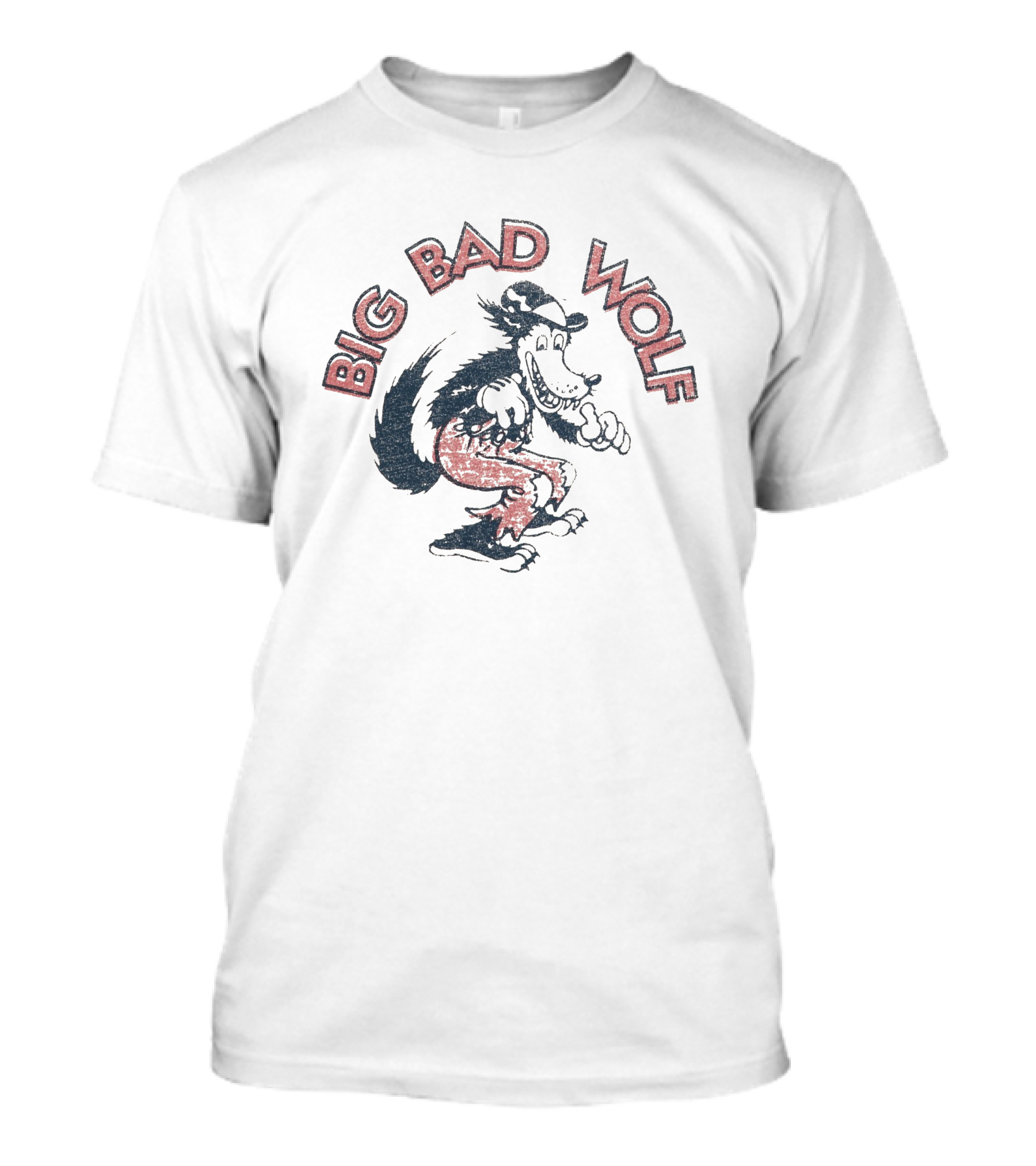 Big Bad Wolf Cartoon Character Walking In Red Pants And Hat T-Shirt
