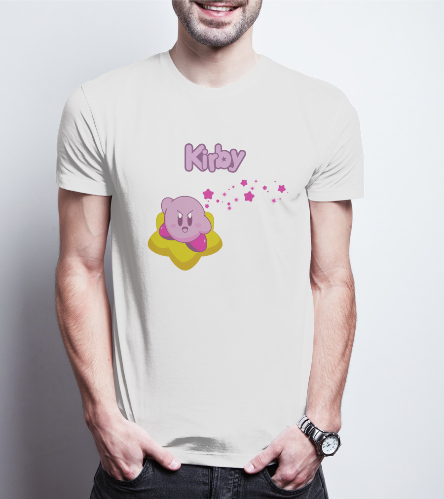 Kirby On Star With Pink Sparkling Stars Trail T-Shirt
