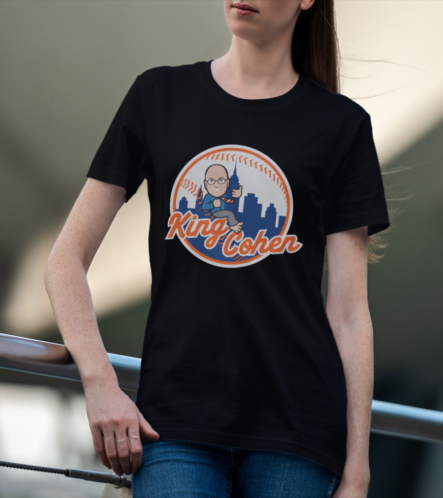 King Cohen Thumbs Up Cartoon New York Baseball Skyline T-Shirt