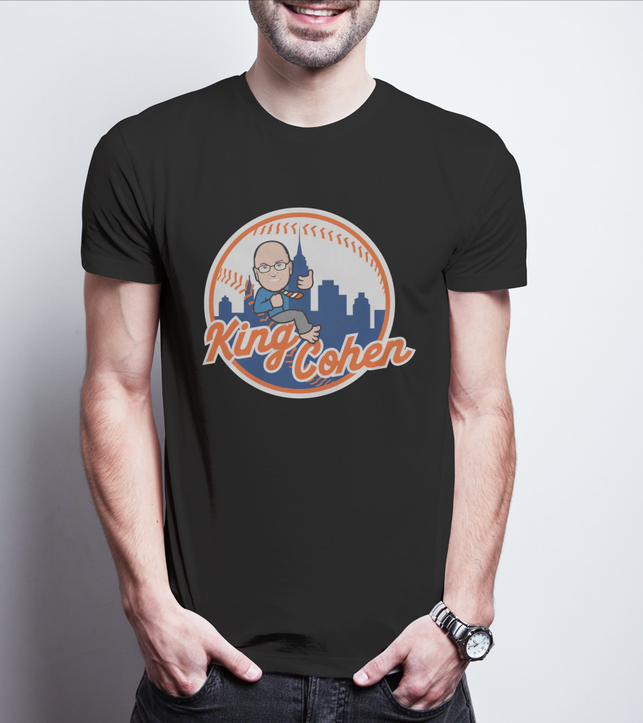 King Cohen Thumbs Up Cartoon New York Baseball Skyline T-Shirt