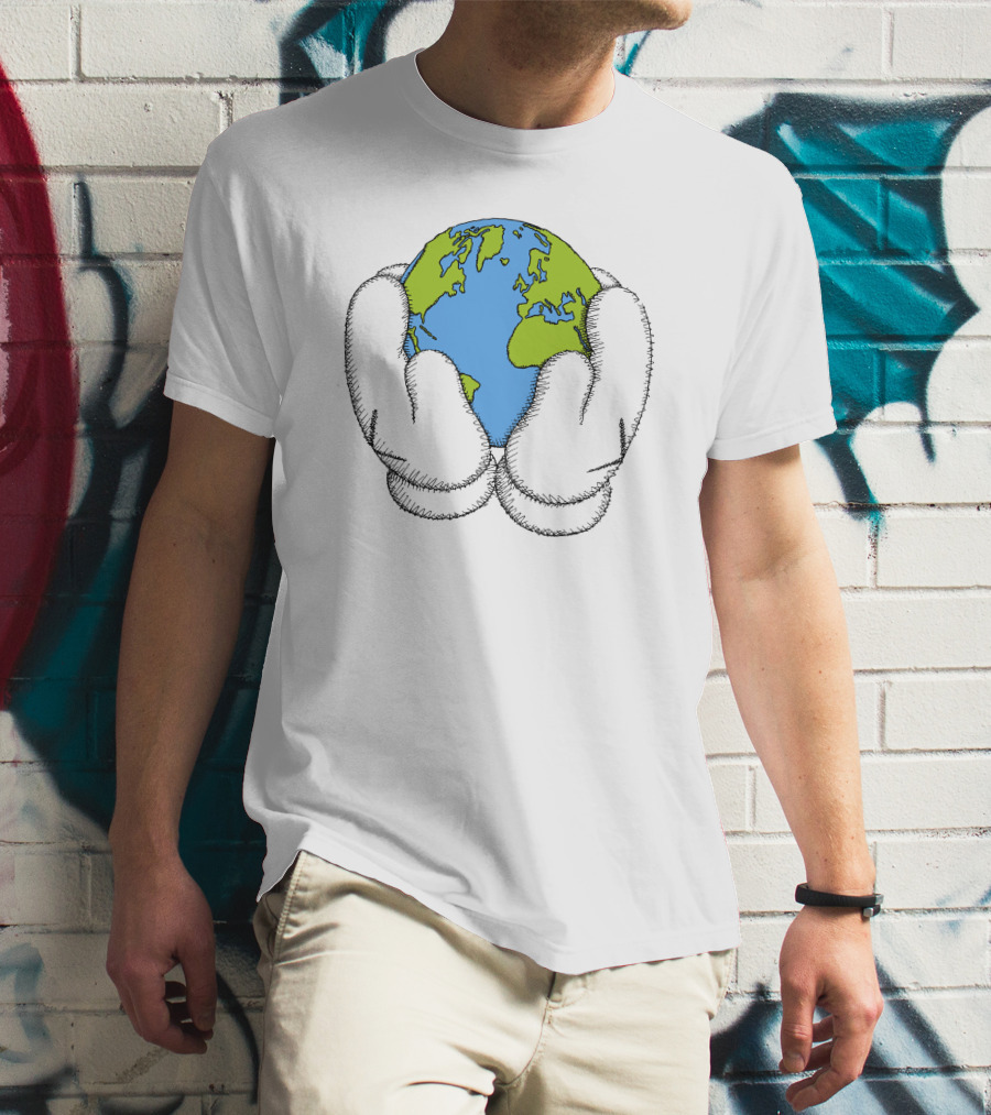 Peace For All Earth Held In Cartoon Gloves T-Shirt