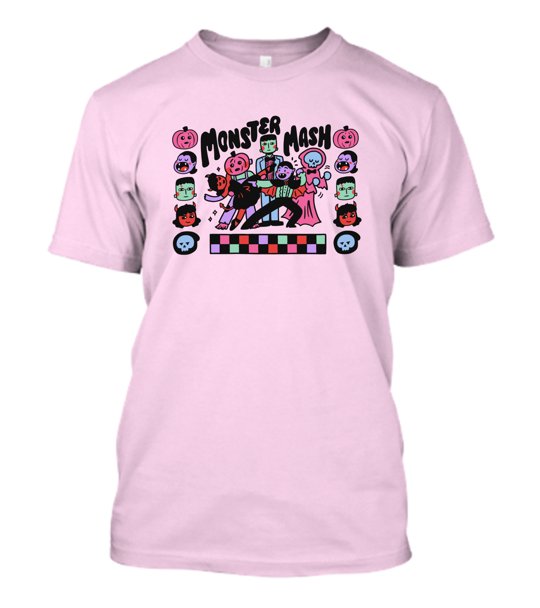 Monster Mash Frankenstein Dracula Ghost Dance Halloween Pumpkins Skulls T-Shirt