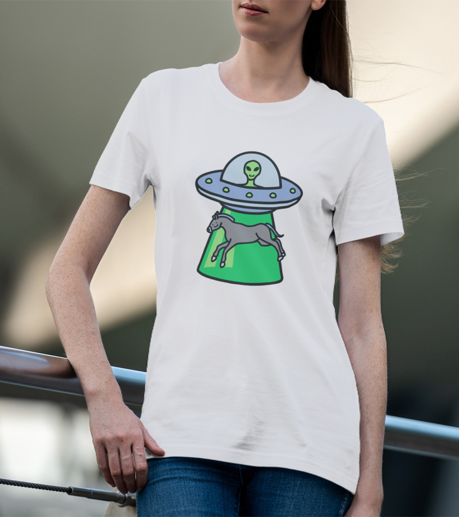 Alex's Stupid Studio Alien Lime UFO Abducting Horse T-Shirt