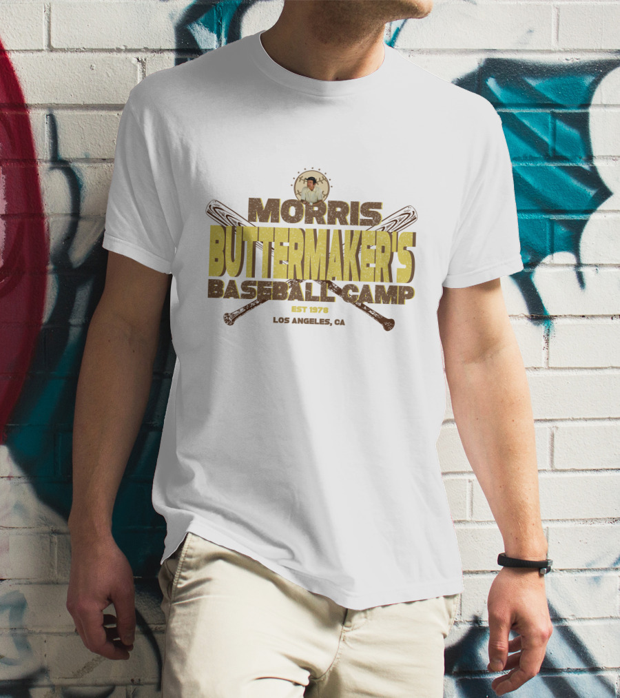 Morris Buttermaker's Baseball Camp Est 1978 Los Angeles CA Vintage Bat T-Shirt