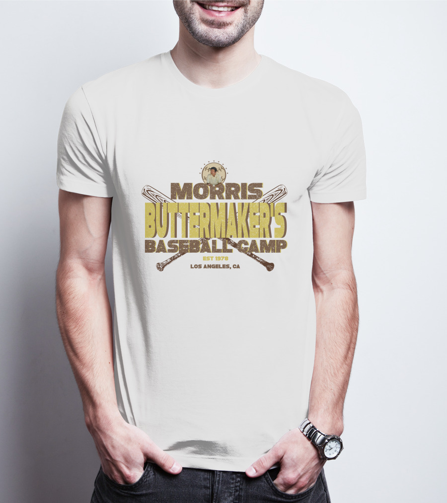 Morris Buttermaker's Baseball Camp Est 1978 Los Angeles CA Vintage Bat T-Shirt
