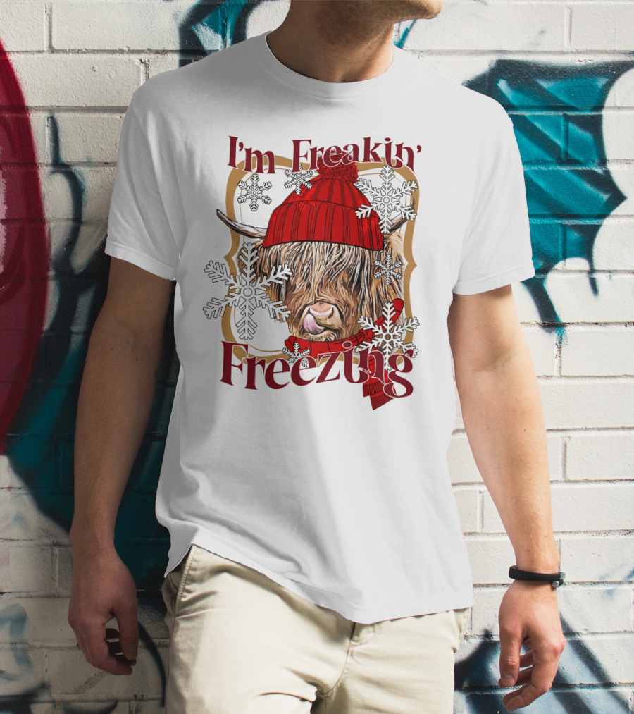 I'm Freakin' Freezing Highland Cow Snowflakes Winter T-Shirt