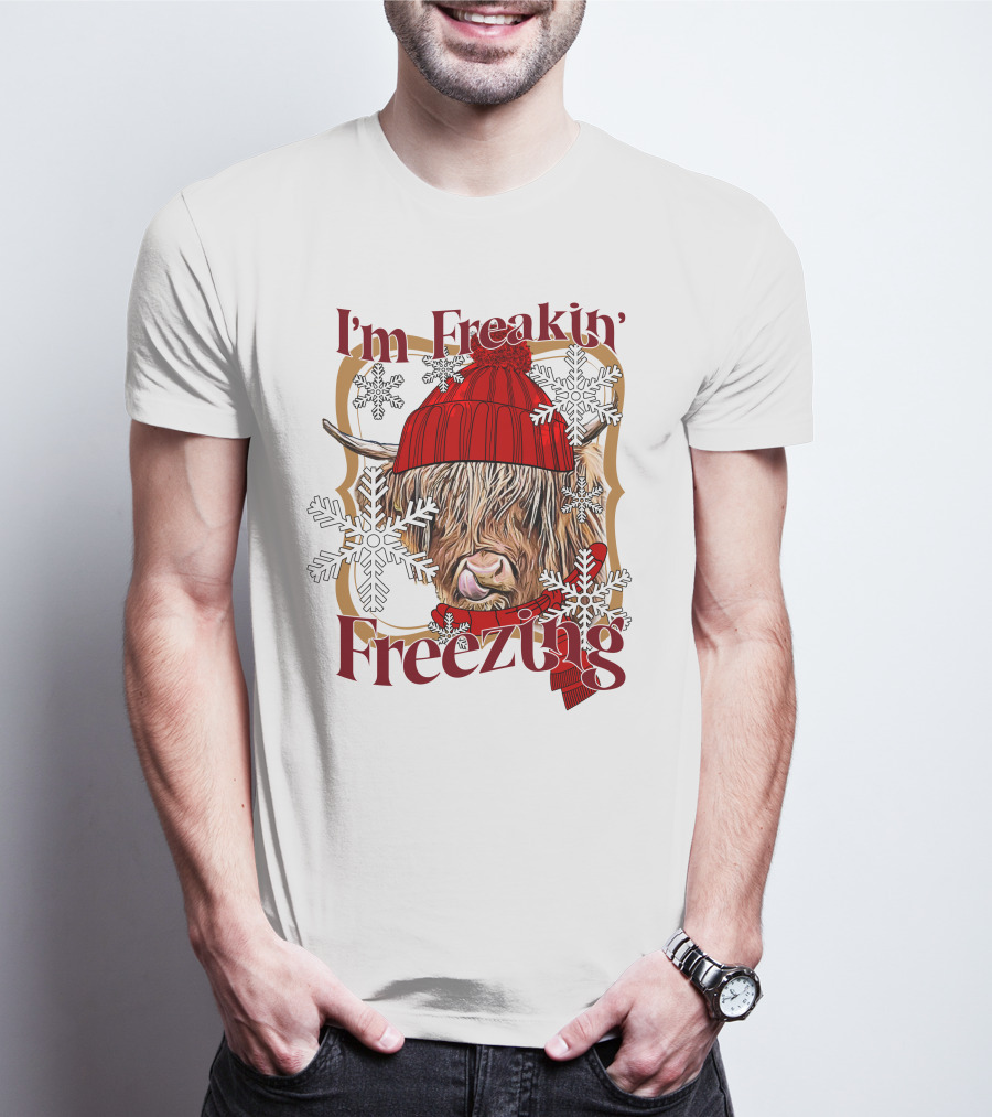 I'm Freakin' Freezing Highland Cow Snowflakes Winter T-Shirt