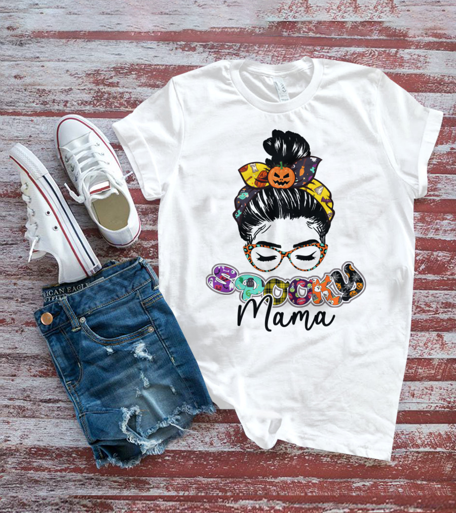 Spooky Mama Halloween Glasses Pumpkin Headband T-Shirt