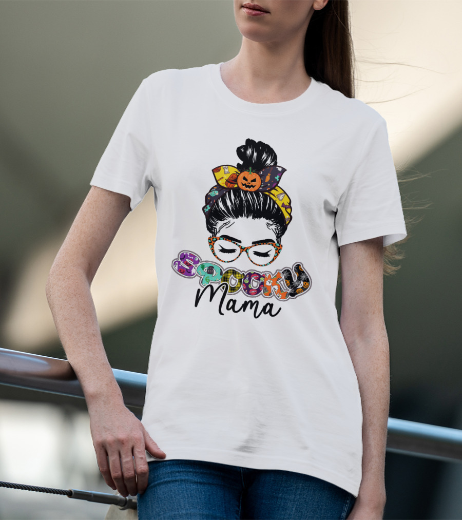Spooky Mama Halloween Glasses Pumpkin Headband T-Shirt