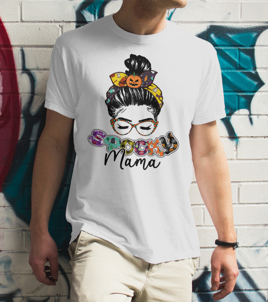 Spooky Mama Halloween Glasses Pumpkin Headband T-Shirt