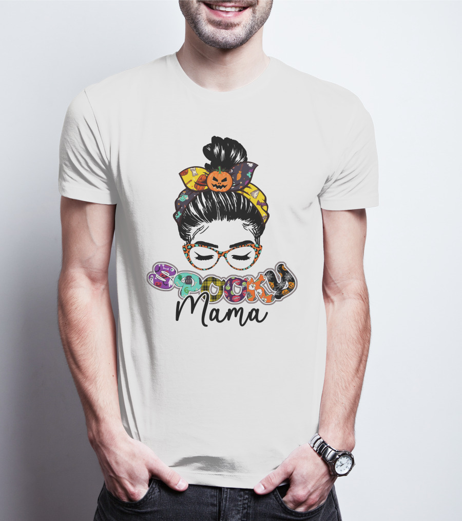 Spooky Mama Halloween Glasses Pumpkin Headband T-Shirt