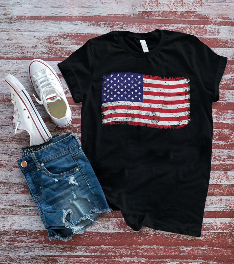 American Flag Distressed Vintage Style T-Shirt