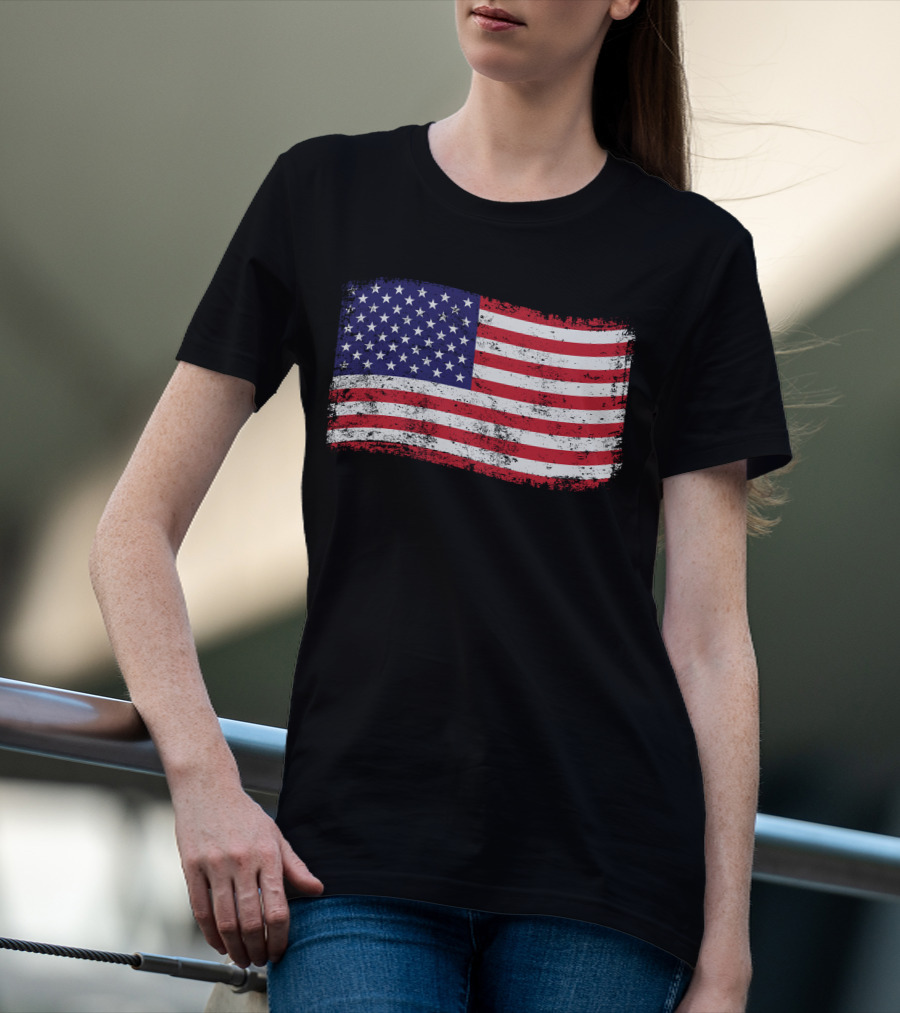 American Flag Distressed Vintage Style T-Shirt