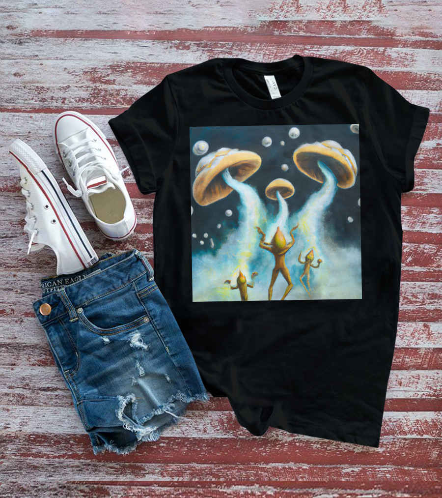 Style The Arrival Of Leman Alien Cosmic Encounter With Mushroom UFOs T-Shirt