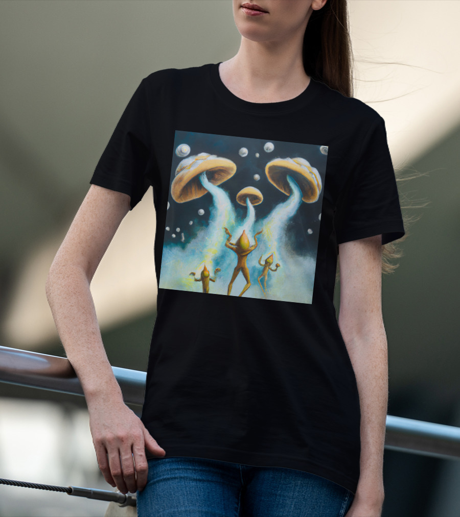 Style The Arrival Of Leman Alien Cosmic Encounter With Mushroom UFOs T-Shirt