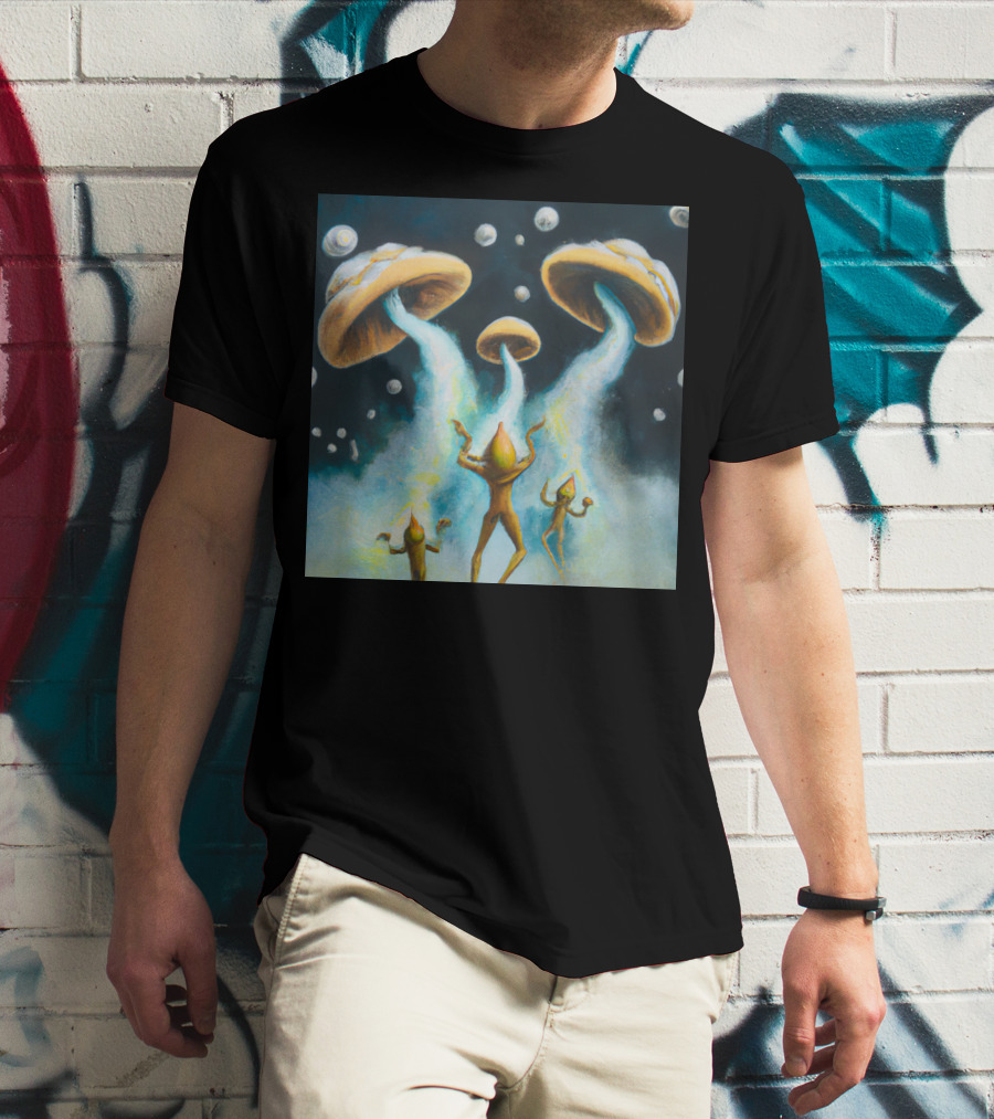 Style The Arrival Of Leman Alien Cosmic Encounter With Mushroom UFOs T-Shirt