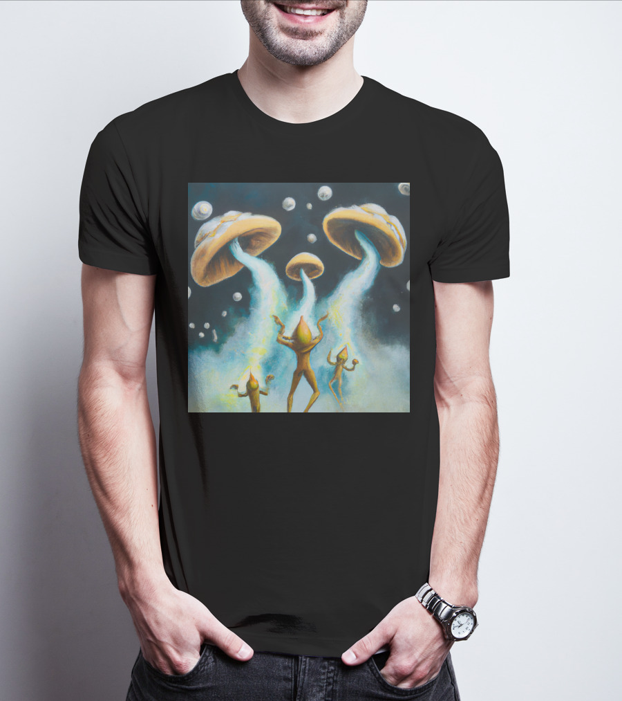 Style The Arrival Of Leman Alien Cosmic Encounter With Mushroom UFOs T-Shirt