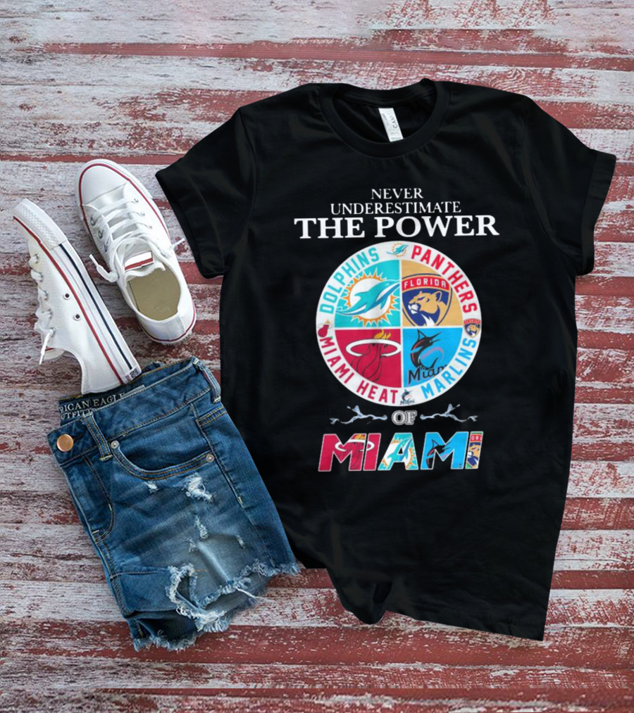 Never Underestimate The Power Of Miami Dolphins Panthers Heat Marlins T-Shirt