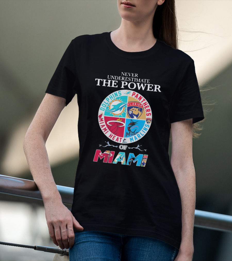Never Underestimate The Power Of Miami Dolphins Panthers Heat Marlins T-Shirt