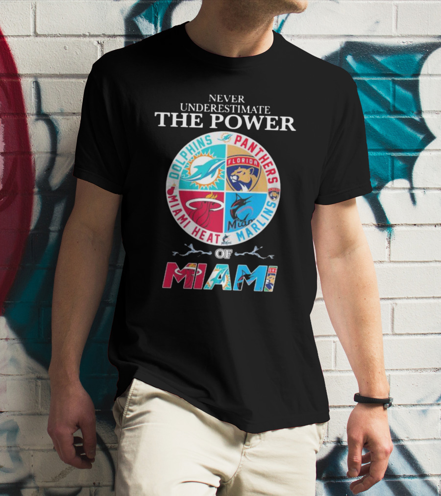 Never Underestimate The Power Of Miami Dolphins Panthers Heat Marlins T-Shirt