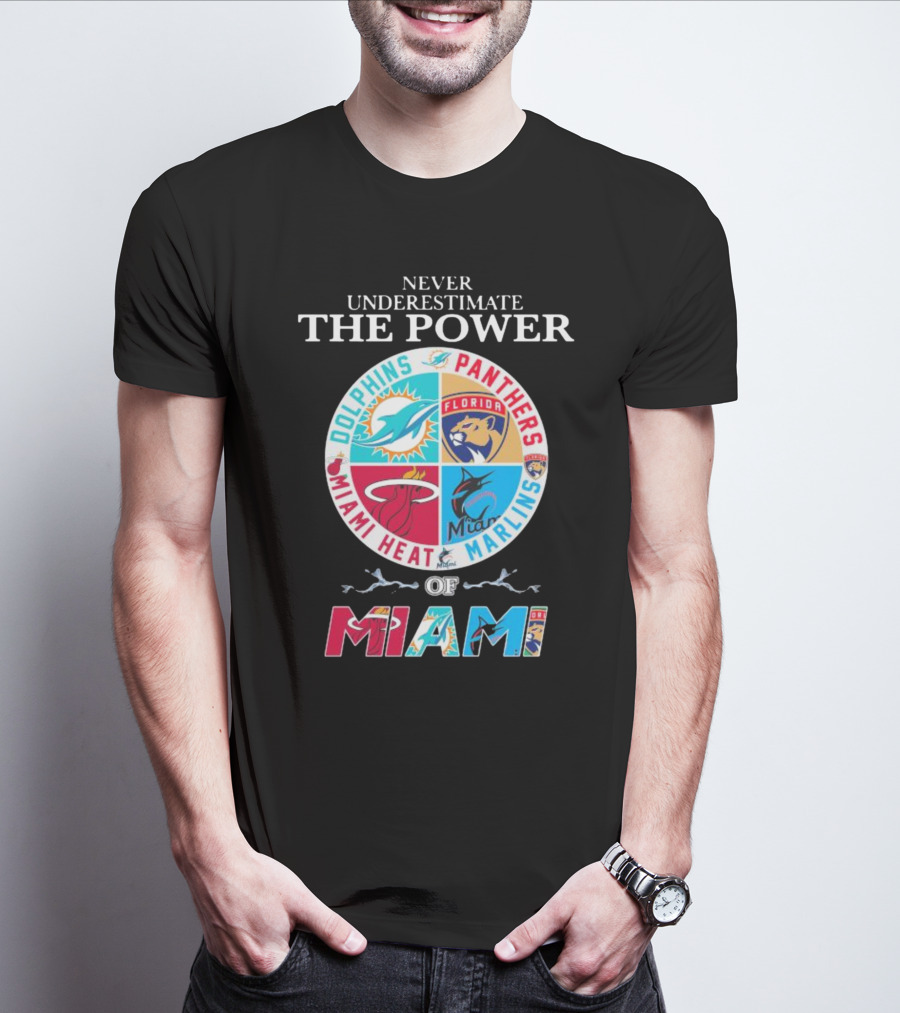 Never Underestimate The Power Of Miami Dolphins Panthers Heat Marlins T-Shirt