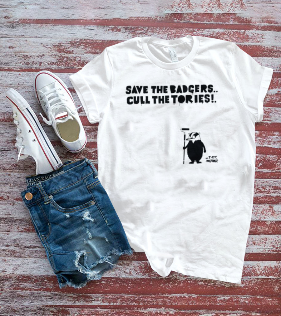 Save The Badgers Cull The Tories Badger With Paint Roller T-Shirt