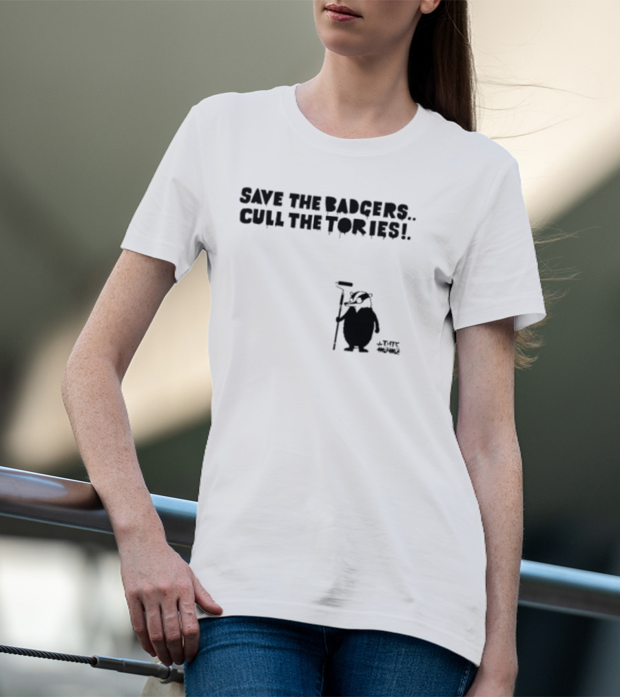 Save The Badgers Cull The Tories Badger With Paint Roller T-Shirt