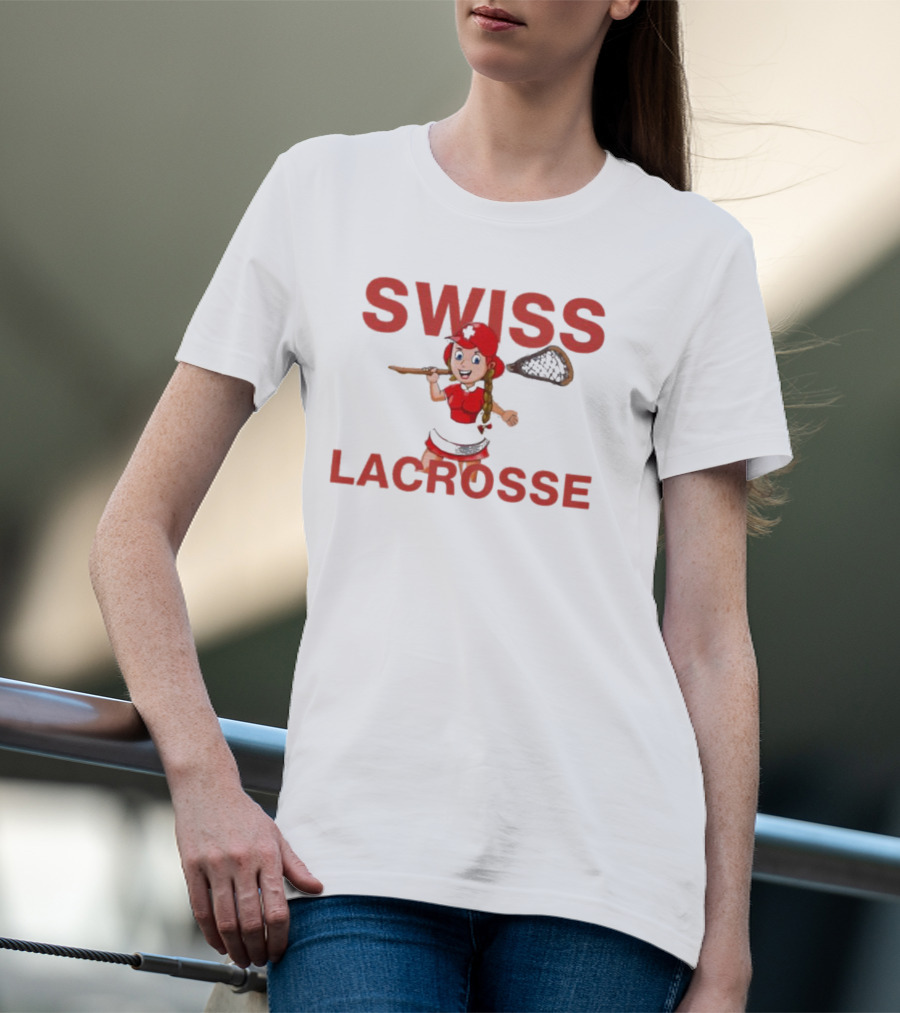 SWISS LACROSSE Cartoon Player With Stick T-Shirt