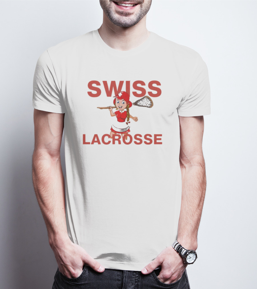 SWISS LACROSSE Cartoon Player With Stick T-Shirt