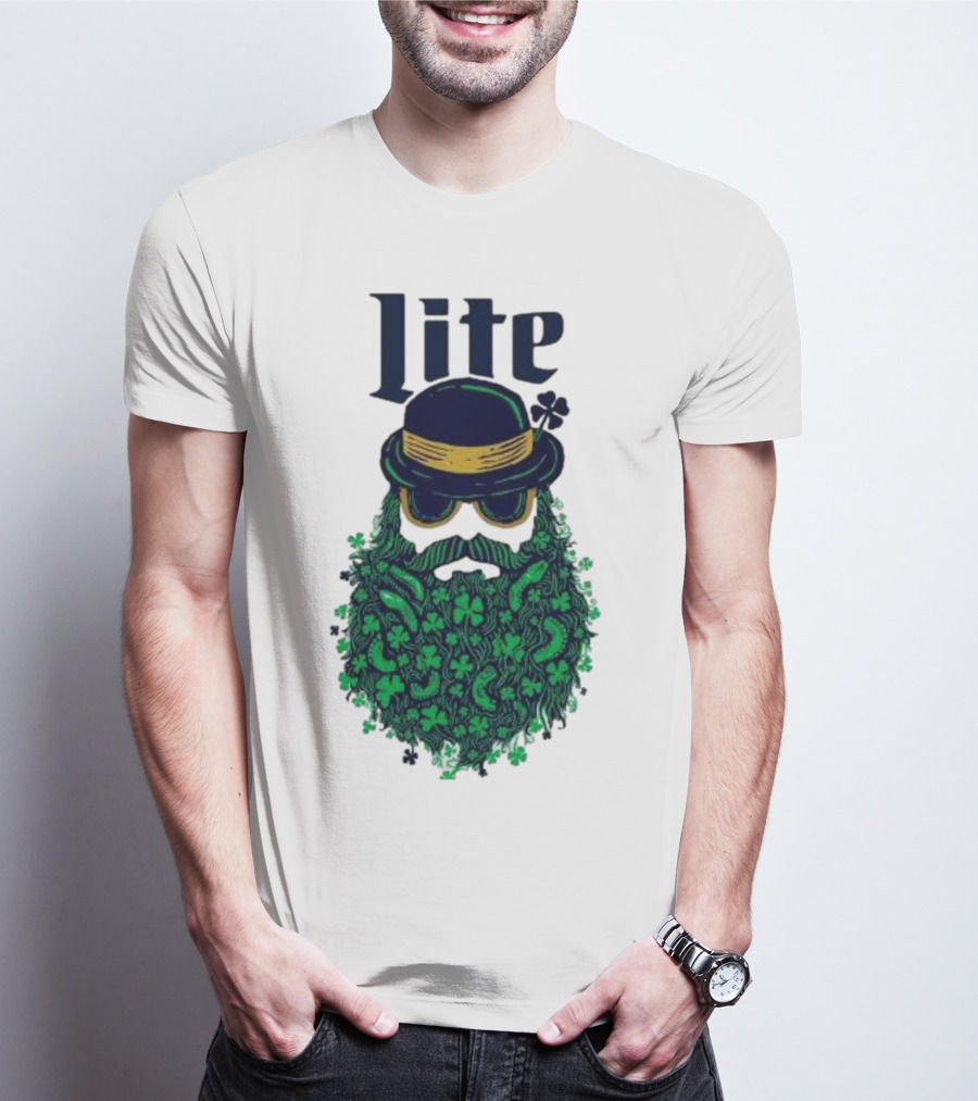 St Patrick’s Day Lite Hat And Green Beard With Shamrocks T-Shirt