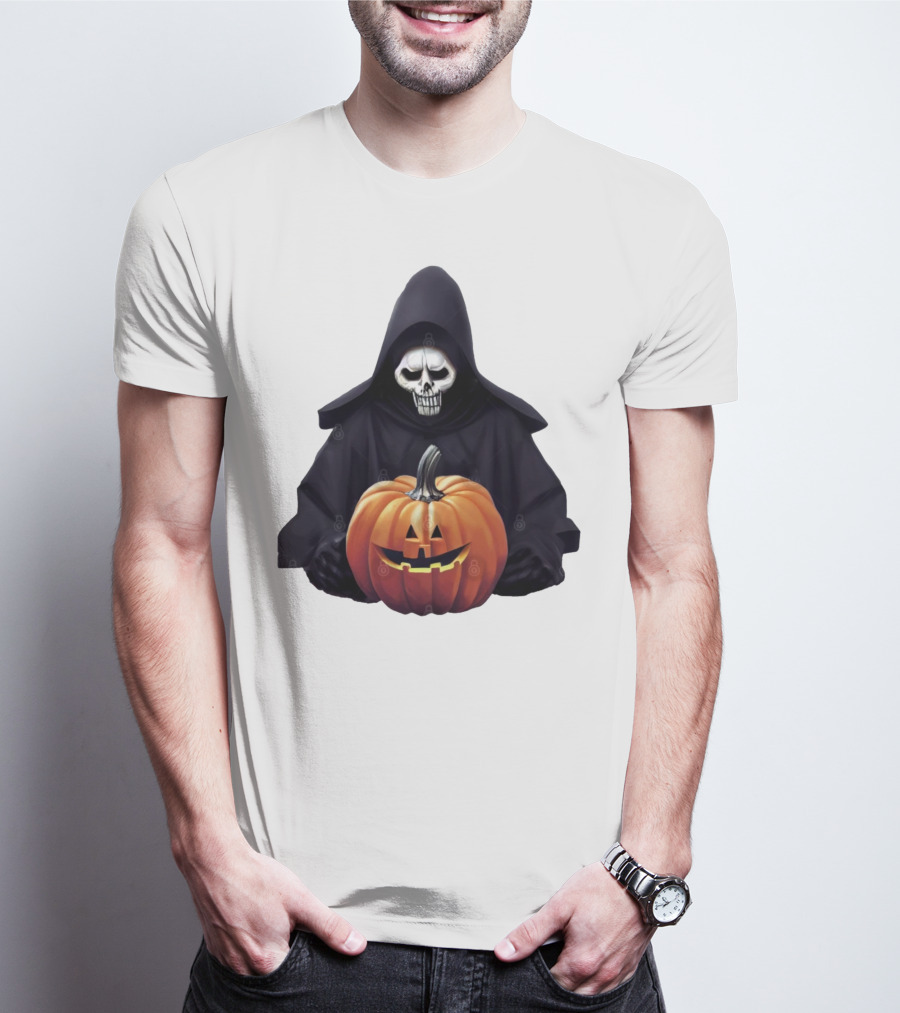 Grim Reaper Holding Jack-O'-Lantern Pumpkin T-Shirt