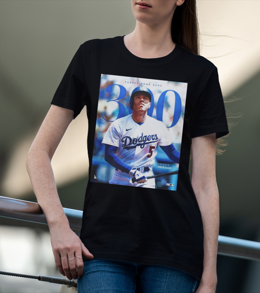 Dodgers Freddie Freeman 300 Career Home Runs Achievement Image With MLB T-Shirt