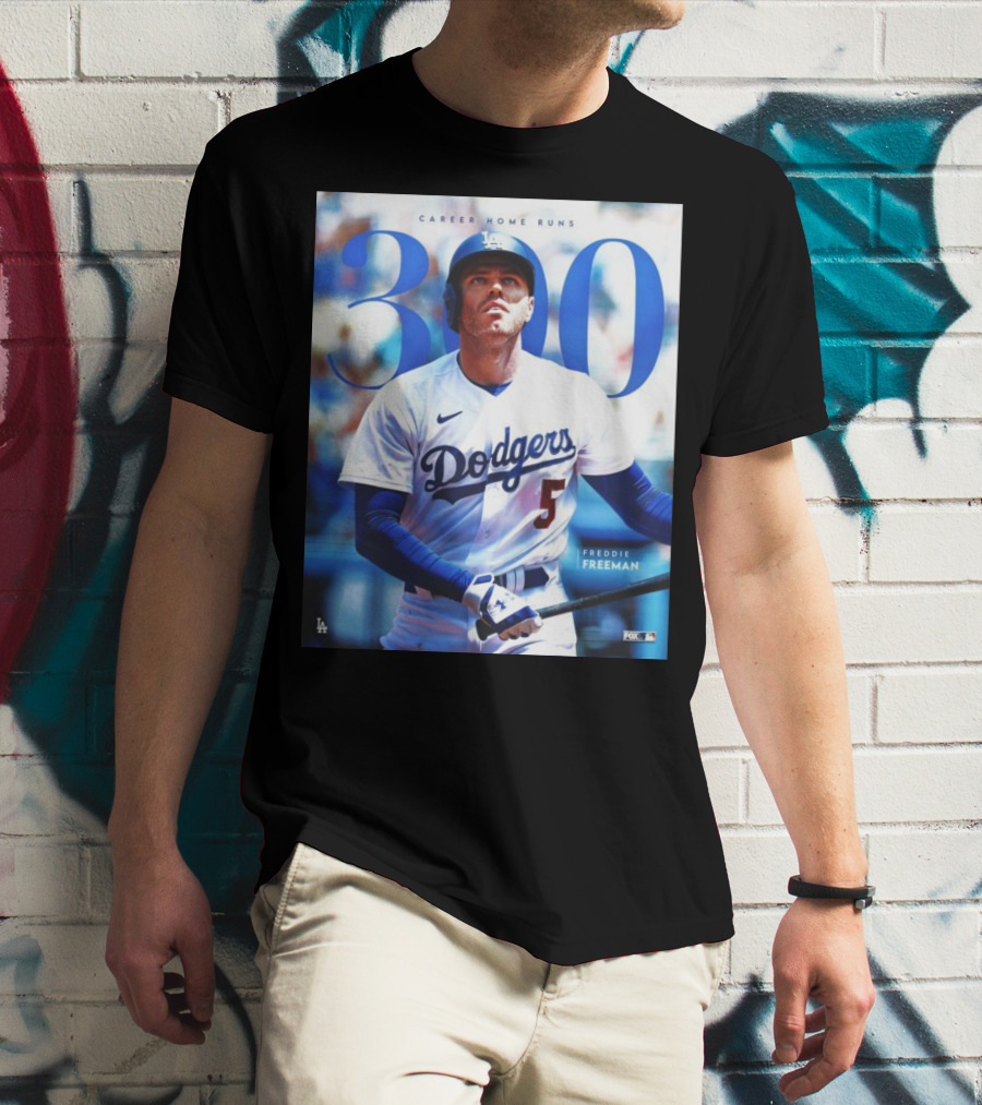 Dodgers Freddie Freeman 300 Career Home Runs Achievement Image With MLB T-Shirt