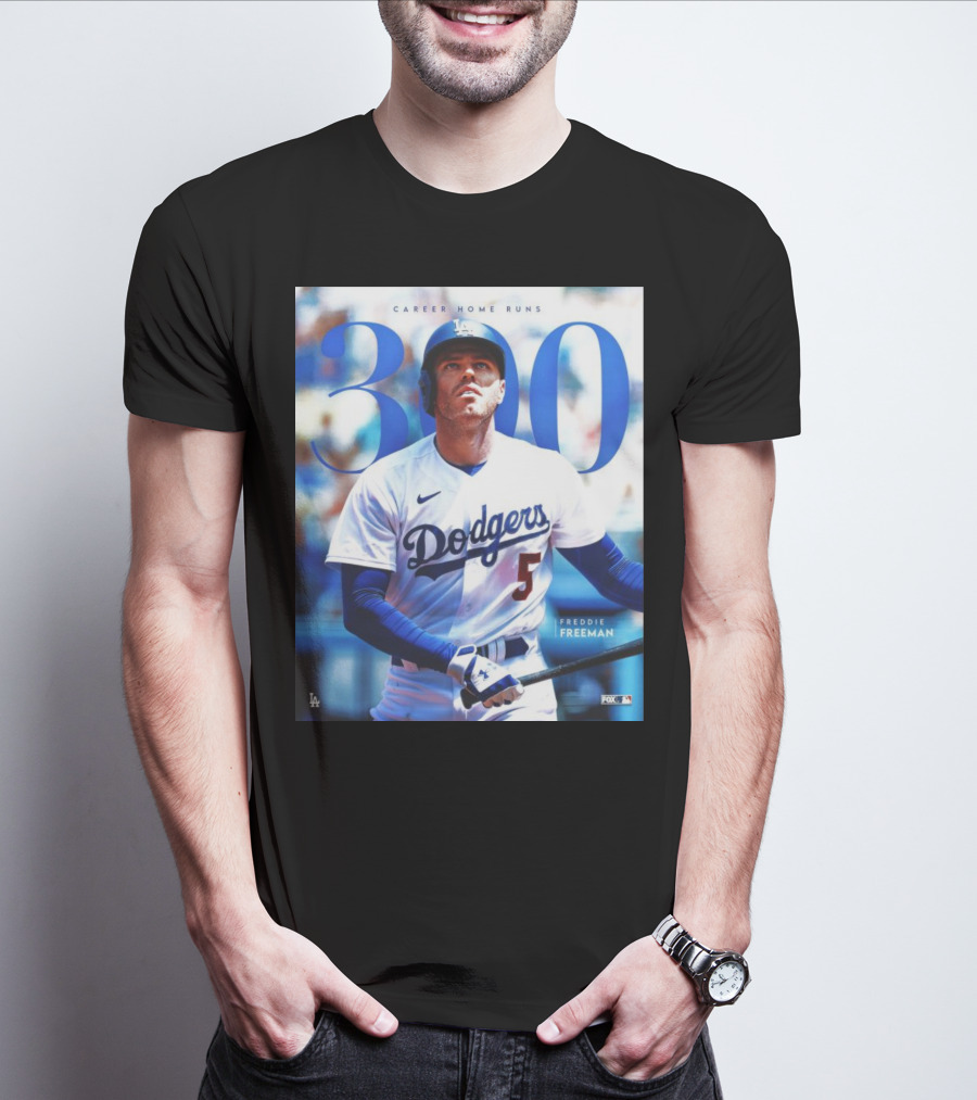 Dodgers Freddie Freeman 300 Career Home Runs Achievement Image With MLB T-Shirt