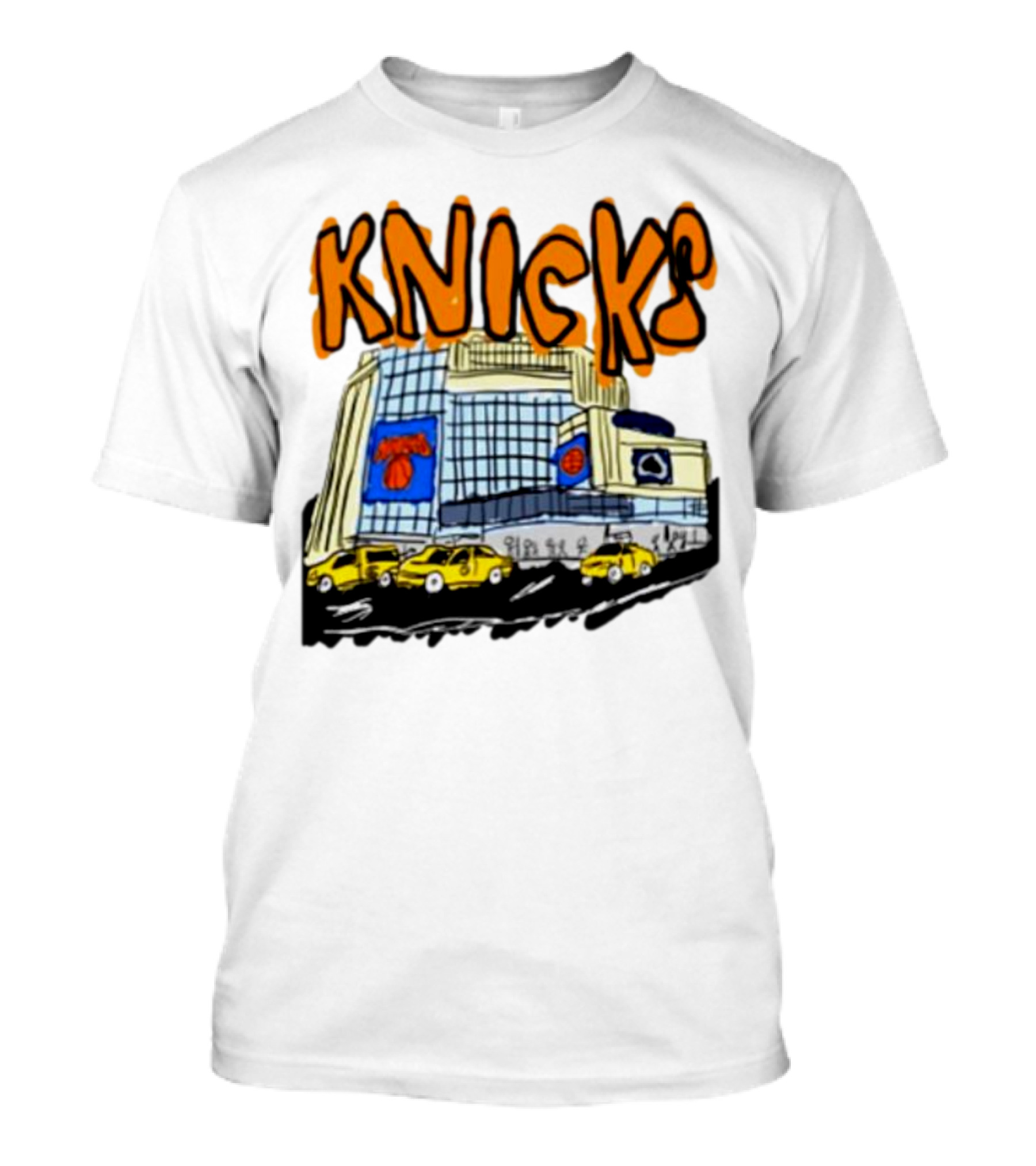 Knicks New York City Taxi Sketch With Arena Background T-Shirt