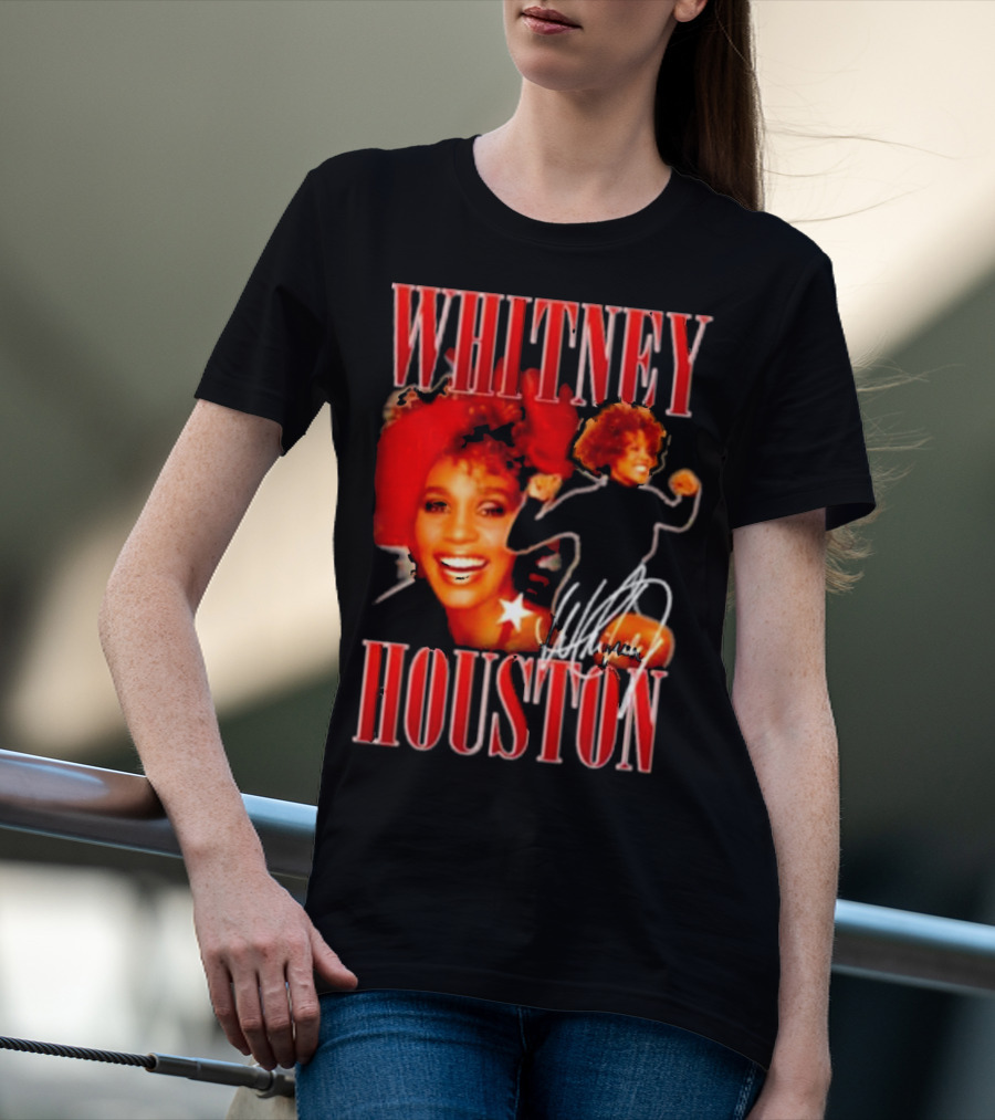 WHITNEY HOUSTON Signature Red Portrait With Joyful Expression T-Shirt