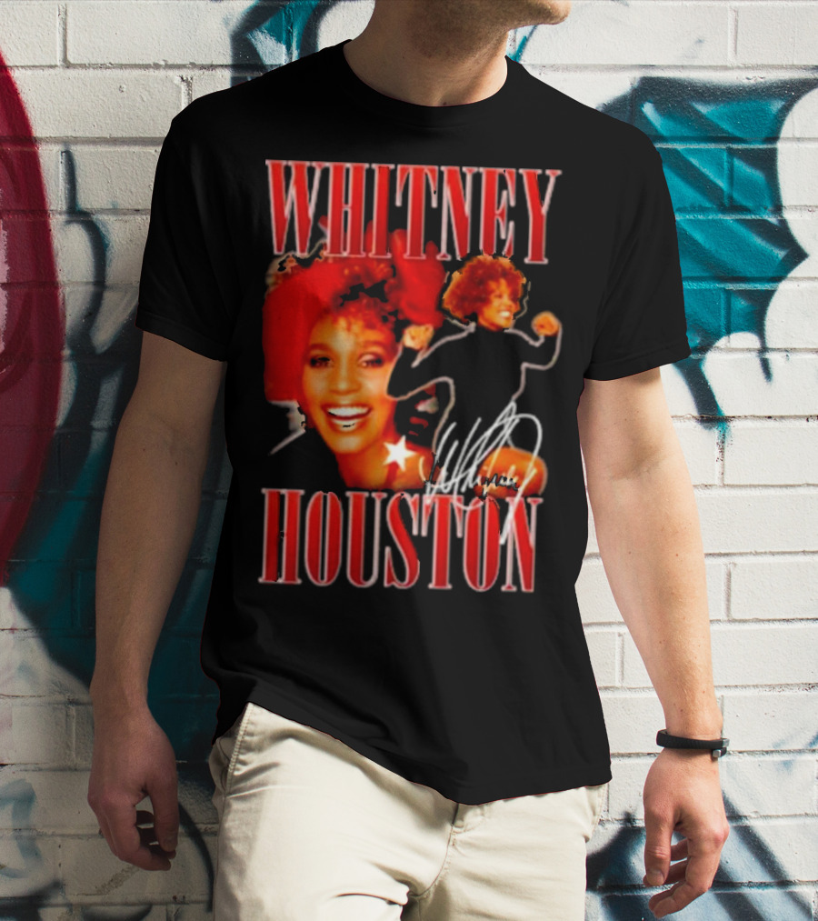 WHITNEY HOUSTON Signature Red Portrait With Joyful Expression T-Shirt