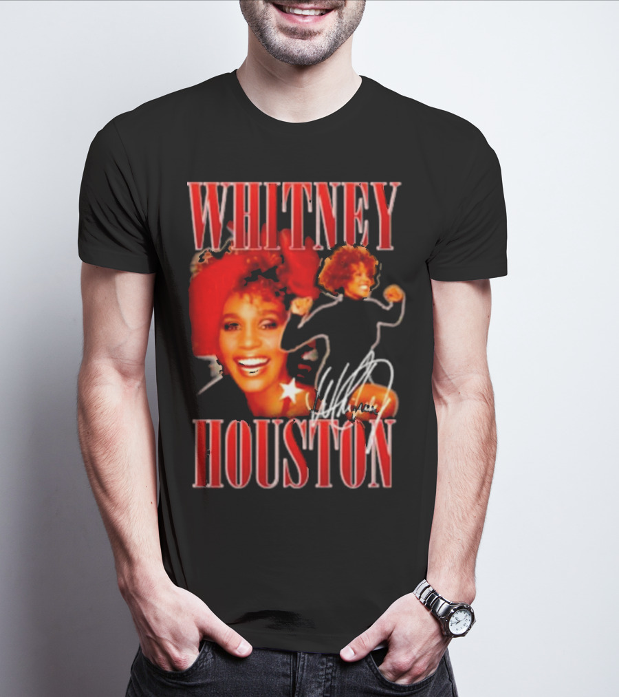WHITNEY HOUSTON Signature Red Portrait With Joyful Expression T-Shirt