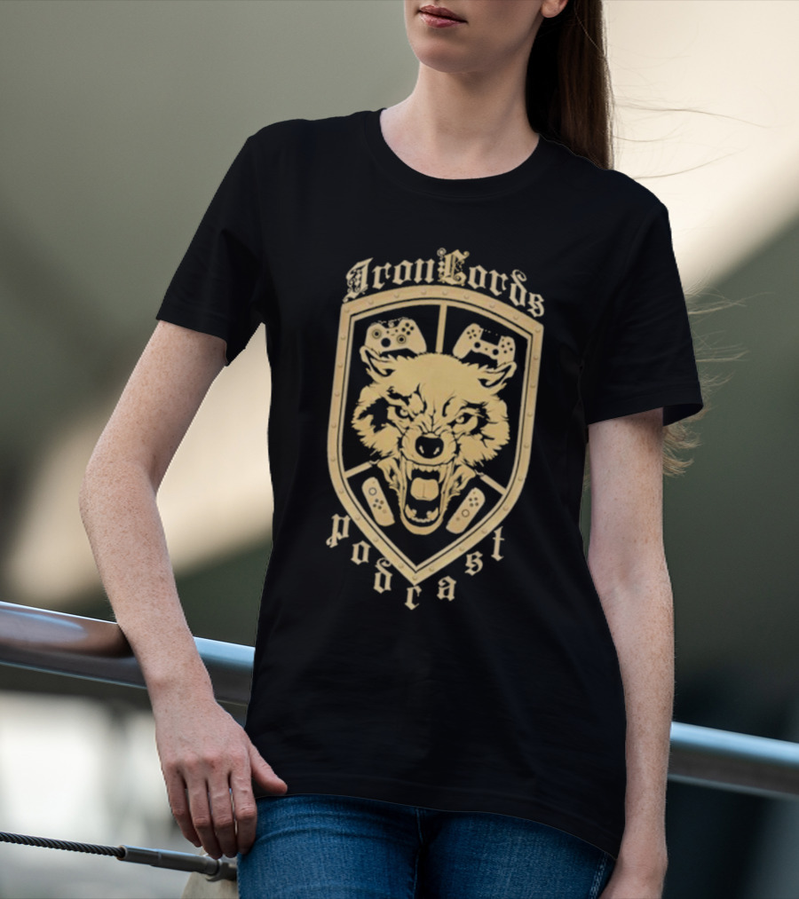 Iron Lords Podcast Wolf Emblem Gaming Controllers Crest T-Shirt