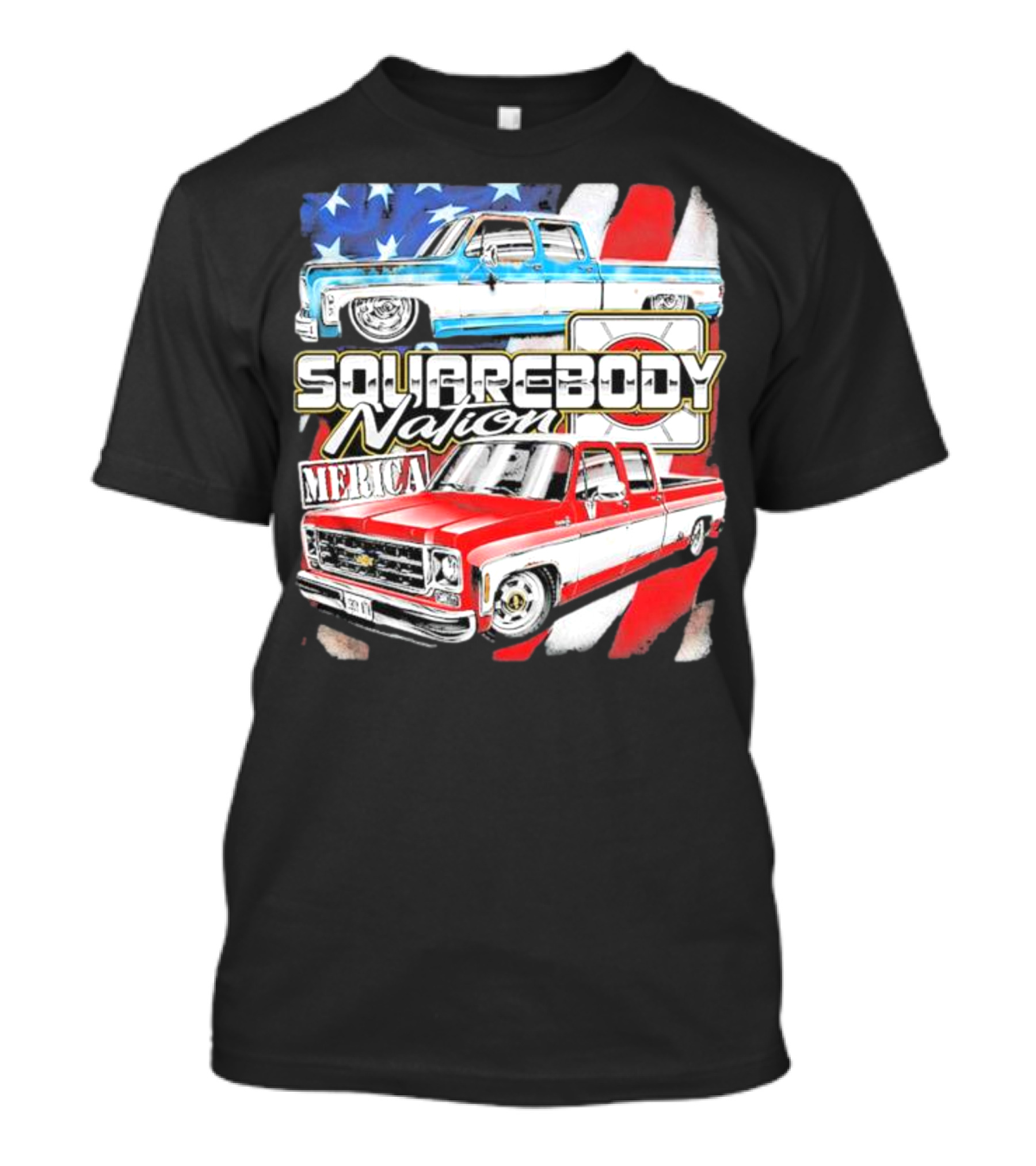 Squarebody Nation Merica American Flag Pickup Trucks T-Shirt