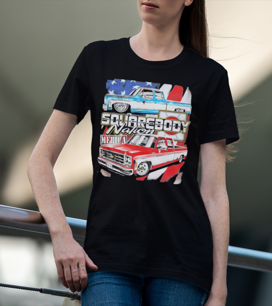 Squarebody Nation Merica American Flag Pickup Trucks T-Shirt