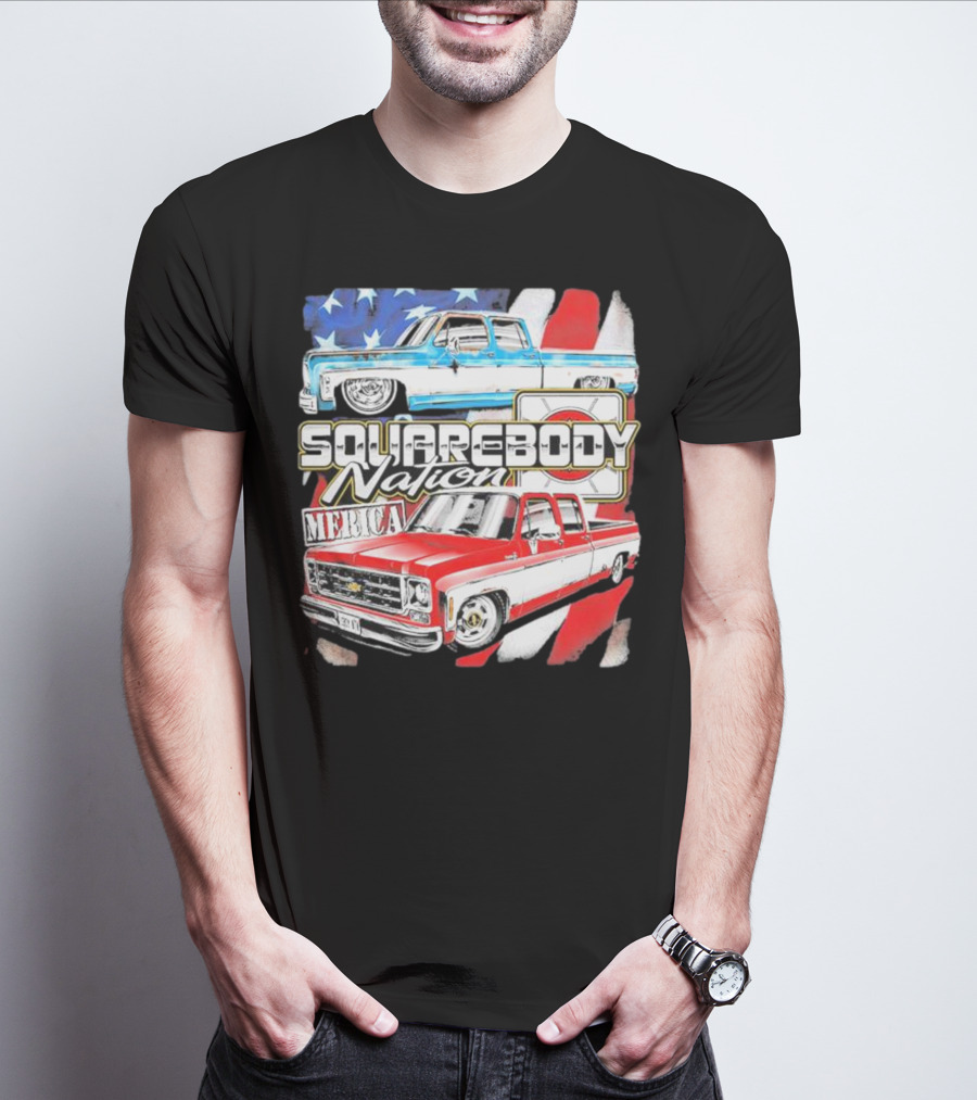 Squarebody Nation Merica American Flag Pickup Trucks T-Shirt